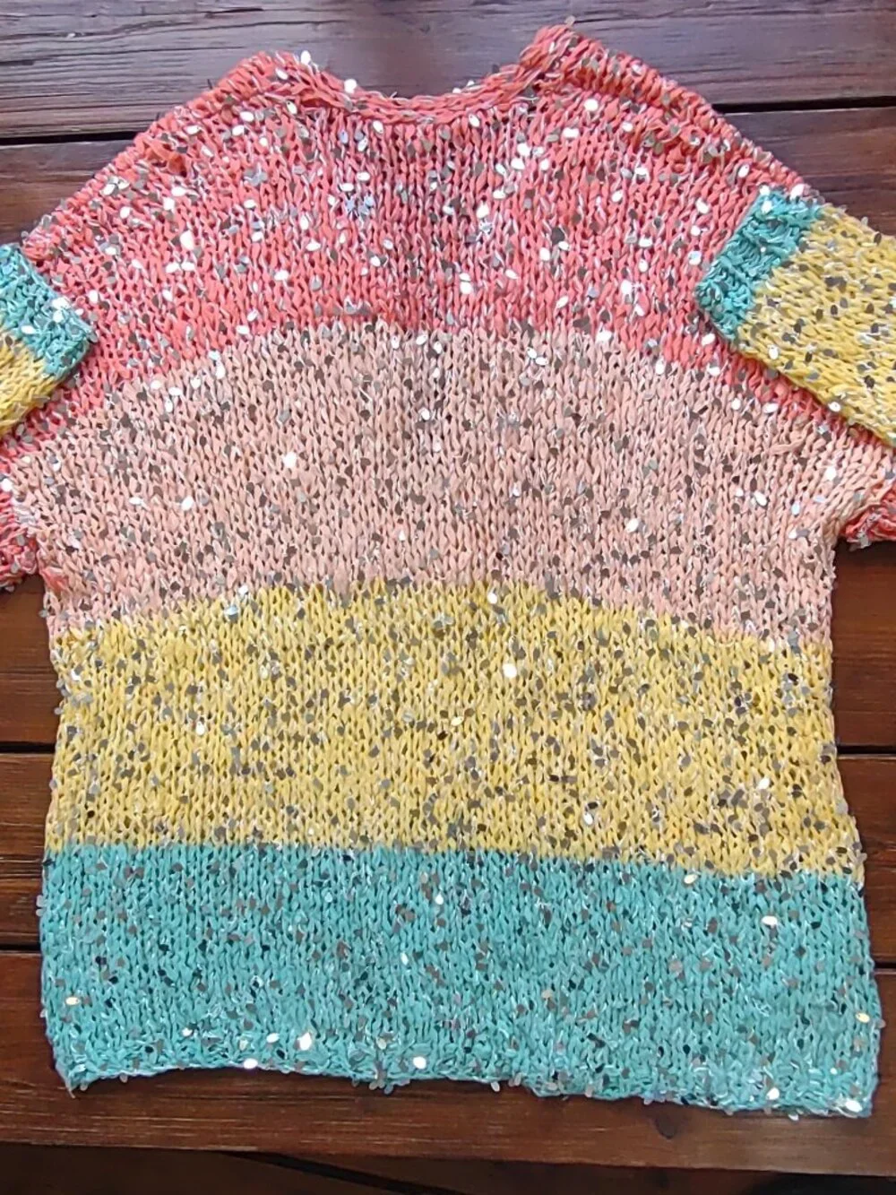 FARM Rio Brazil Sequin Cardigan Colorblock Stripe Boho *Flaws  Size G-Medium - Picture 6 of 16